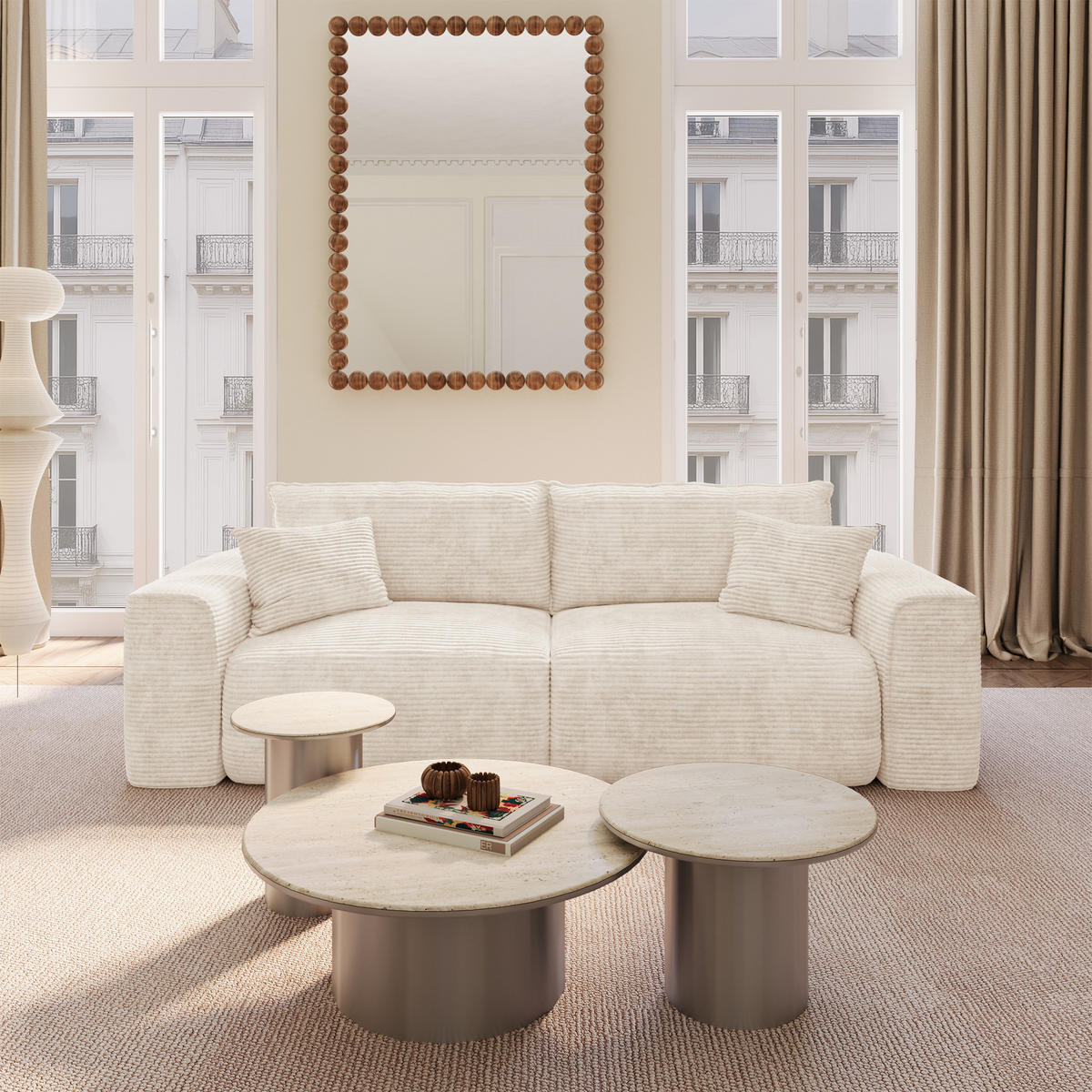 SCHLAFSOFA Express COMO Cord Creme 236cm - Creme, Textil (236/78/100cm) - Premium Interiors