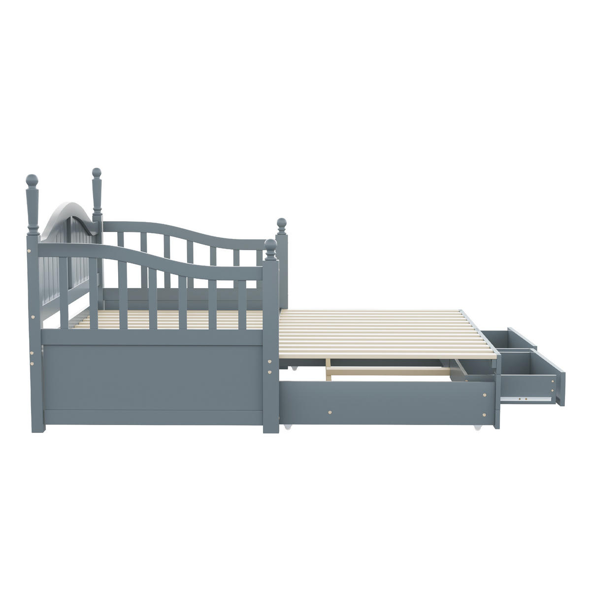 TAGESBETT 90/180/190 cm DE-01359, in Grau, mit 2 Schubladen und Ausziehbett - Grau, Holz (90/190cm) - ComfortXL