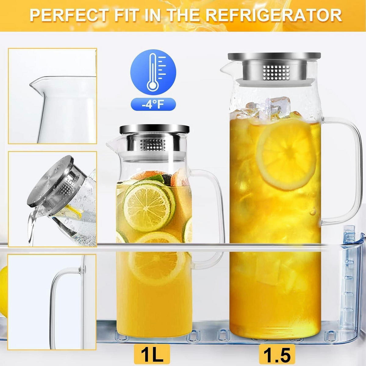 GLASKARAFFE mit Deckel 1 Liter hitzebeständig - Transparent, Glas (9/9cm)