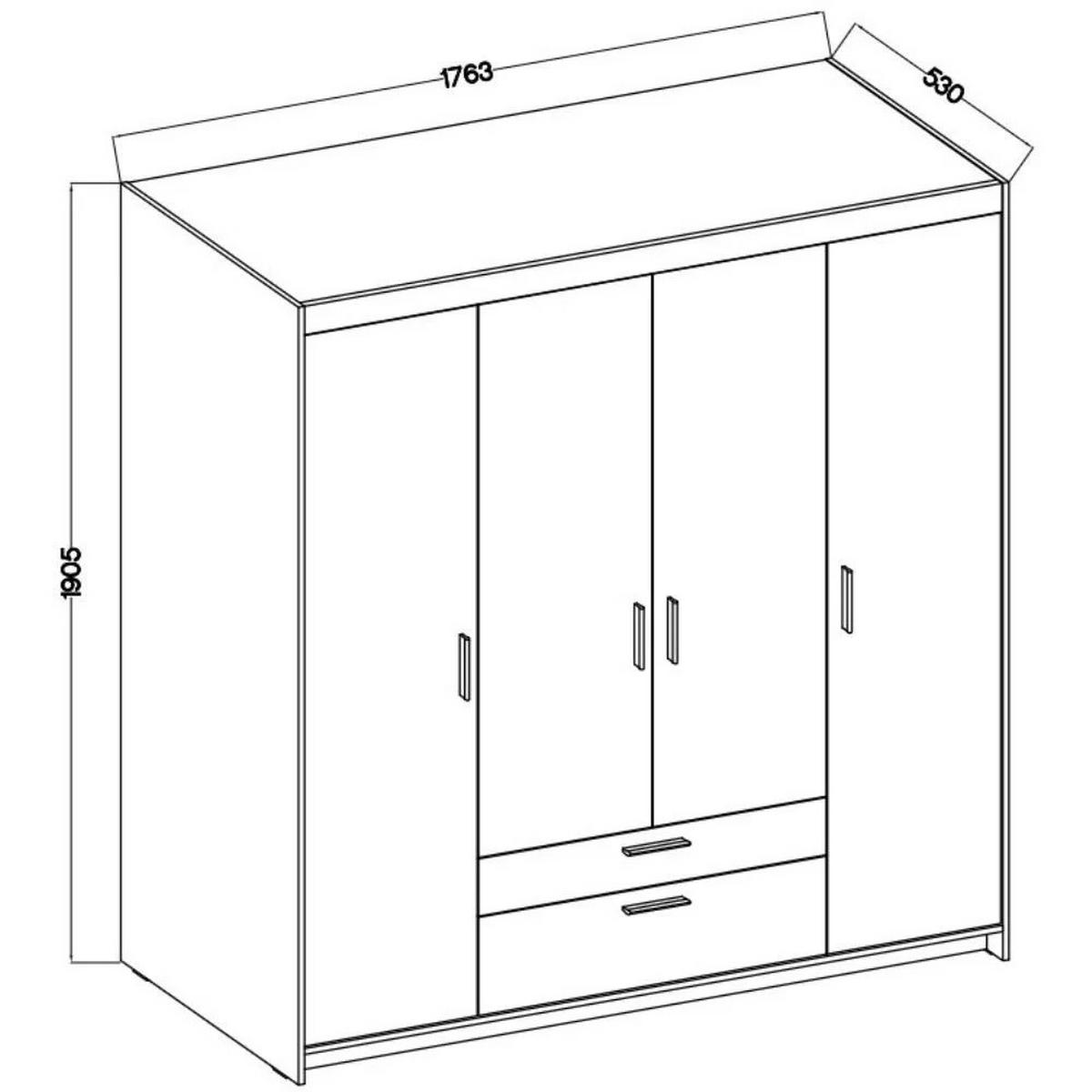 DREHTÜRENSCHRANK Elena mit 4 Türen und 2 Schubladen, ohne Spiegel Weiß - Weiß, Holzwerkstoff (176/190/53cm) - Beautysofa