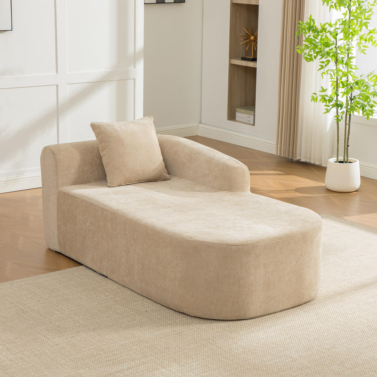 RÉCAMIERE DE-35127 rechte mit Chenille-Bezug Hellkhaki - Sandfarben, Textil (99/80.5/172cm) - ComfortXL