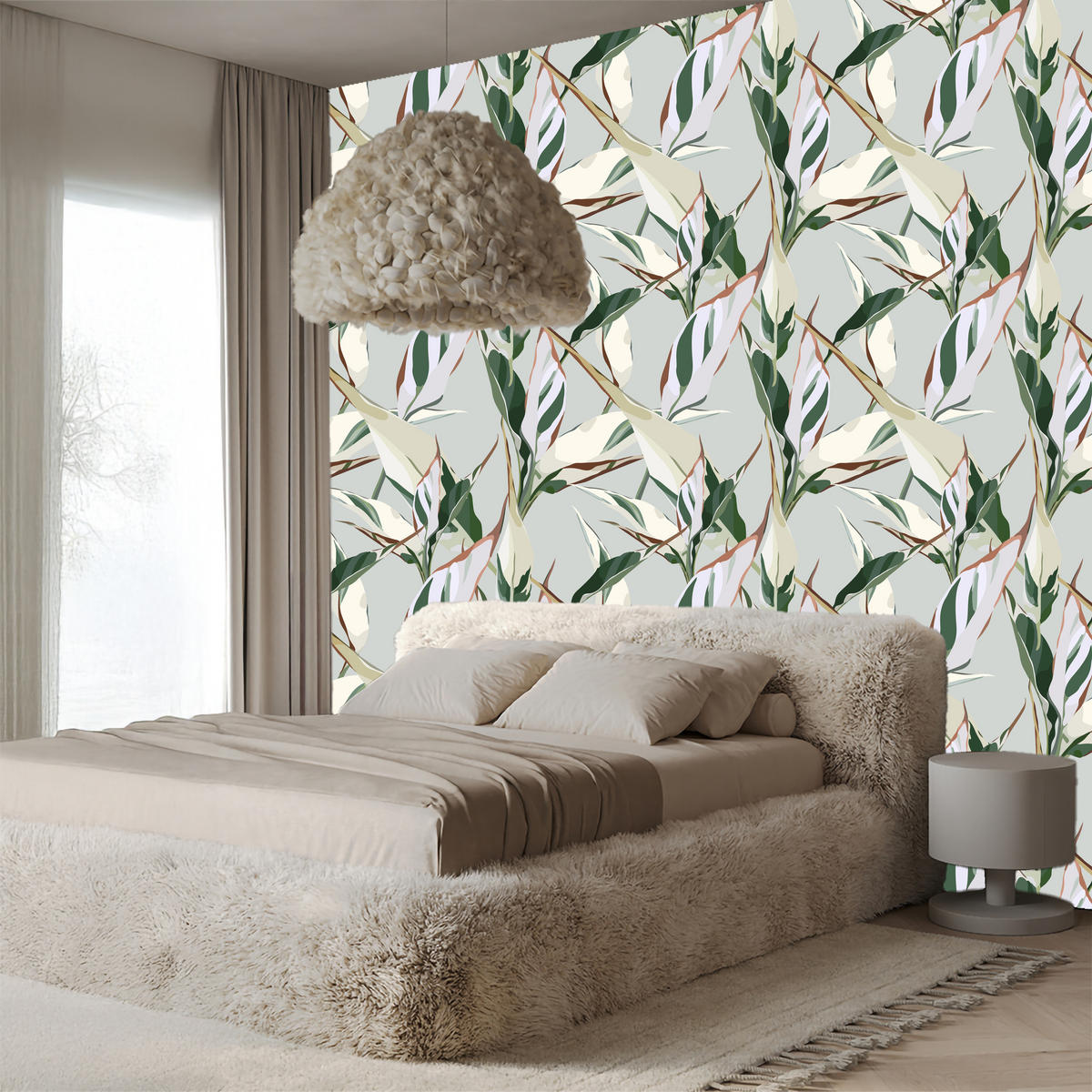VLIESTAPETE Tropische Blätter und Paradiesblumen – Grün, Rosa, Beige – 50x1000 cm - Beige/Rosa, Papier (50/1000cm) - Muralo