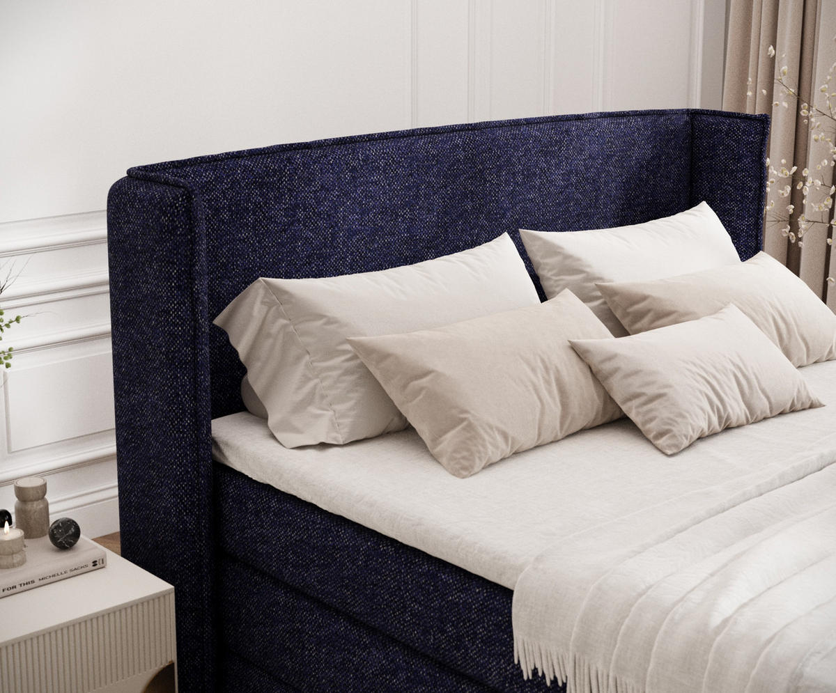 BOXSPRINGBETT Freeland Marineblau 140/200 cm mit Matratze und Topper - Schwarz/Dunkelblau, Holz/Holzwerkstoff (140/200cm) - Maison de Reve