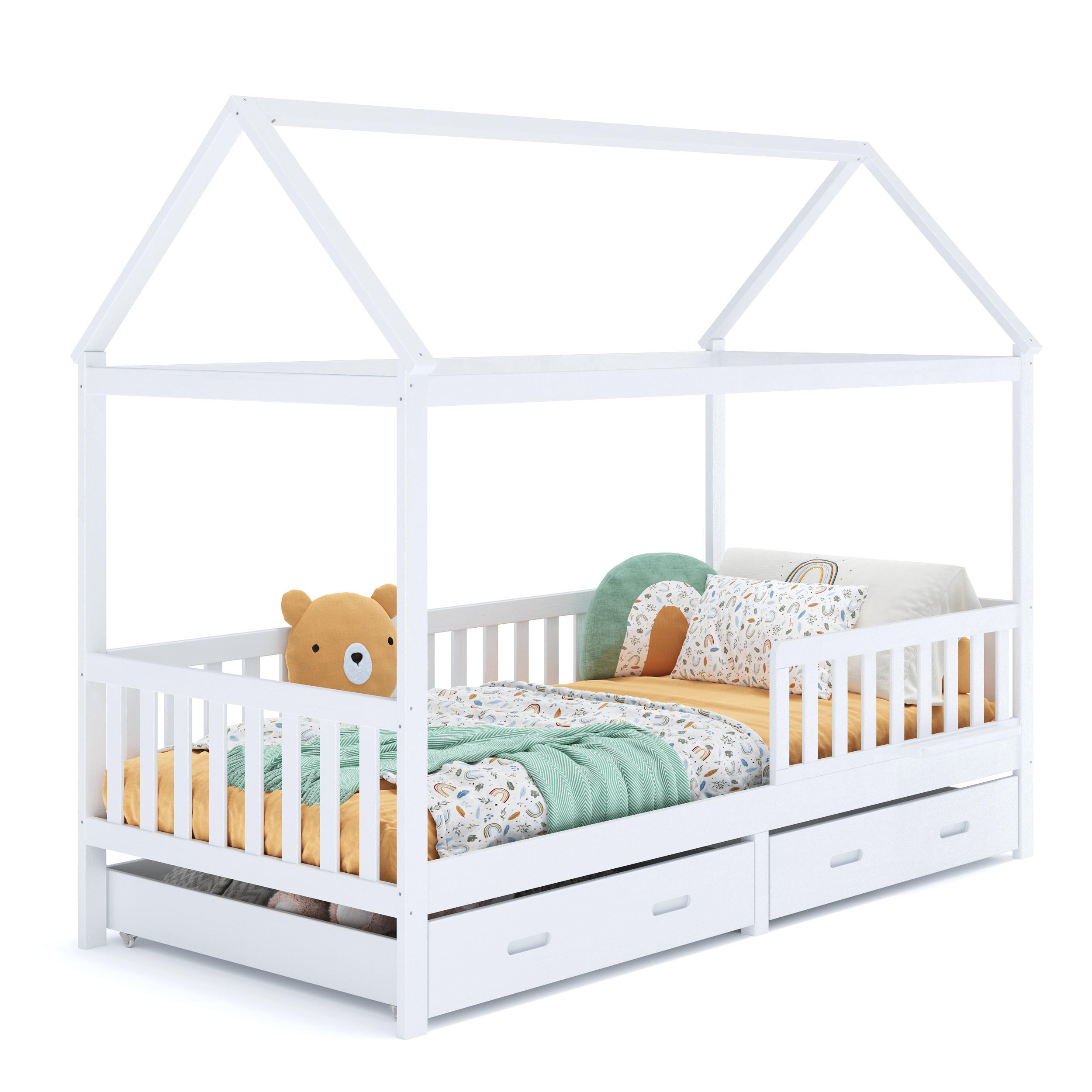 HAUSBETT CLOUD mit Schubladen - Weiß, Holz (80/160cm) - Alavya Home