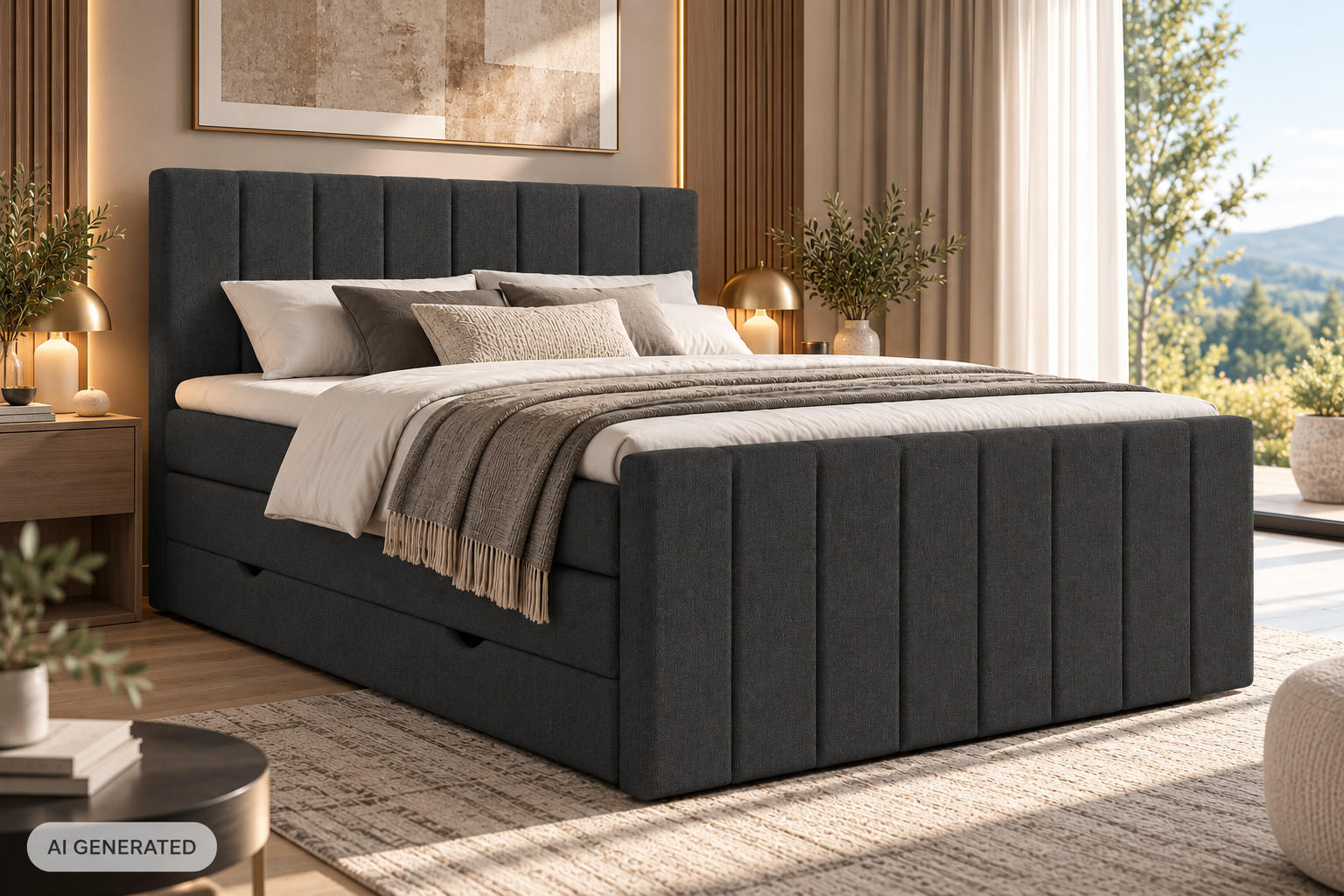 BOXSPRINGBETT Ruby Schwarz 200/200 cm mit Matratze und Topper - Schwarz, Holz/Holzwerkstoff (200/200cm) - Maison de Reve