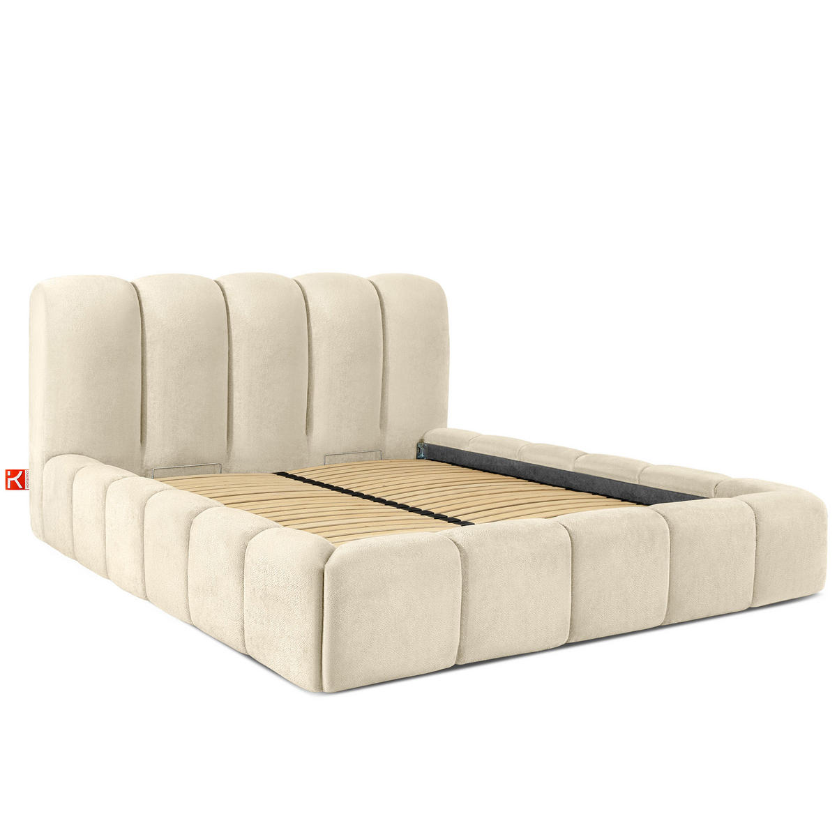 POLSTERBETT MERIDE Chenille, Ecru - Schwarz/Weiß, Holz/Textil (160/200cm) - KONSIMO®