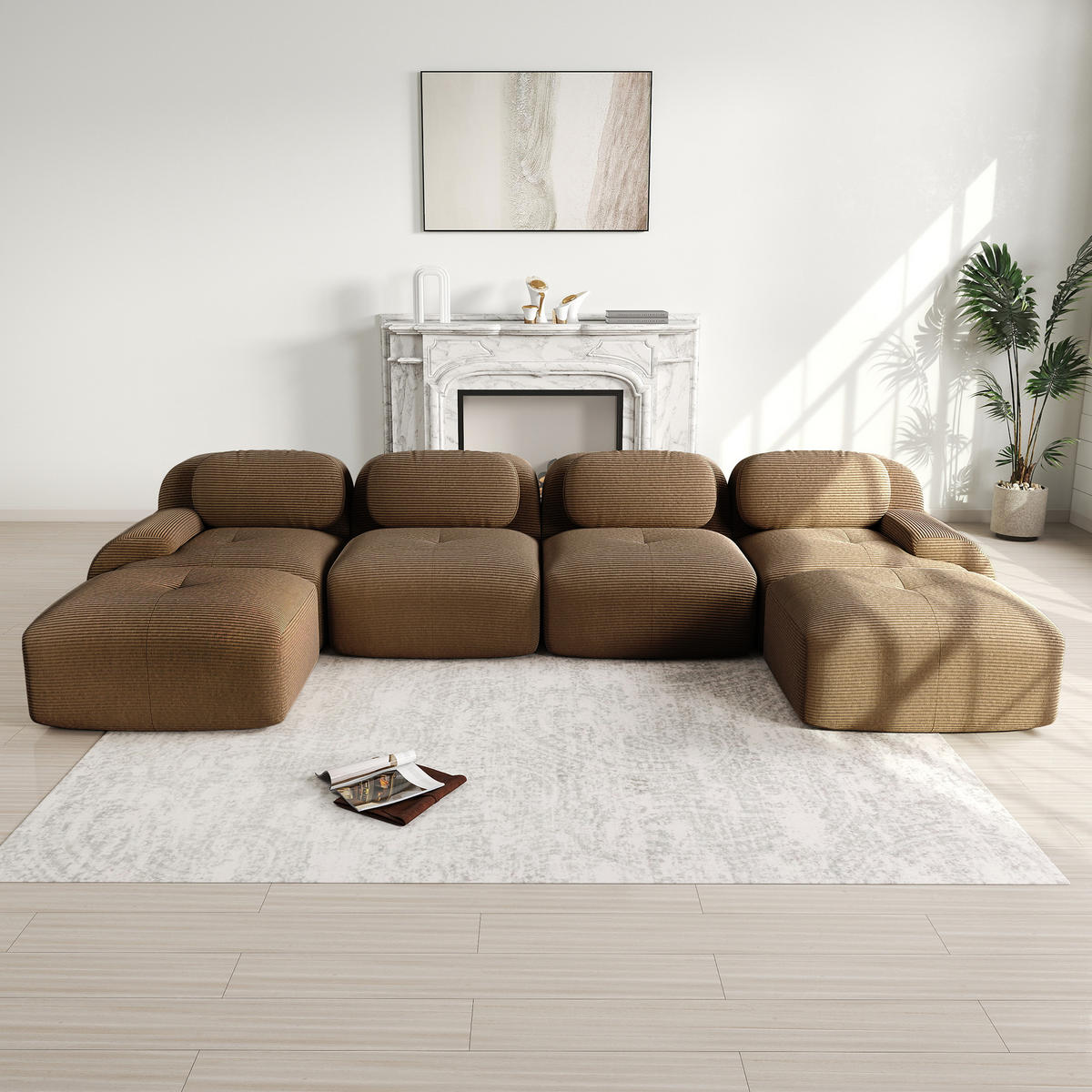 4-SITZER Sofa 388x178x75 cm aus Cordstoff modular ohne Gestell, braun - Braun, Textil (178/75/388cm)
