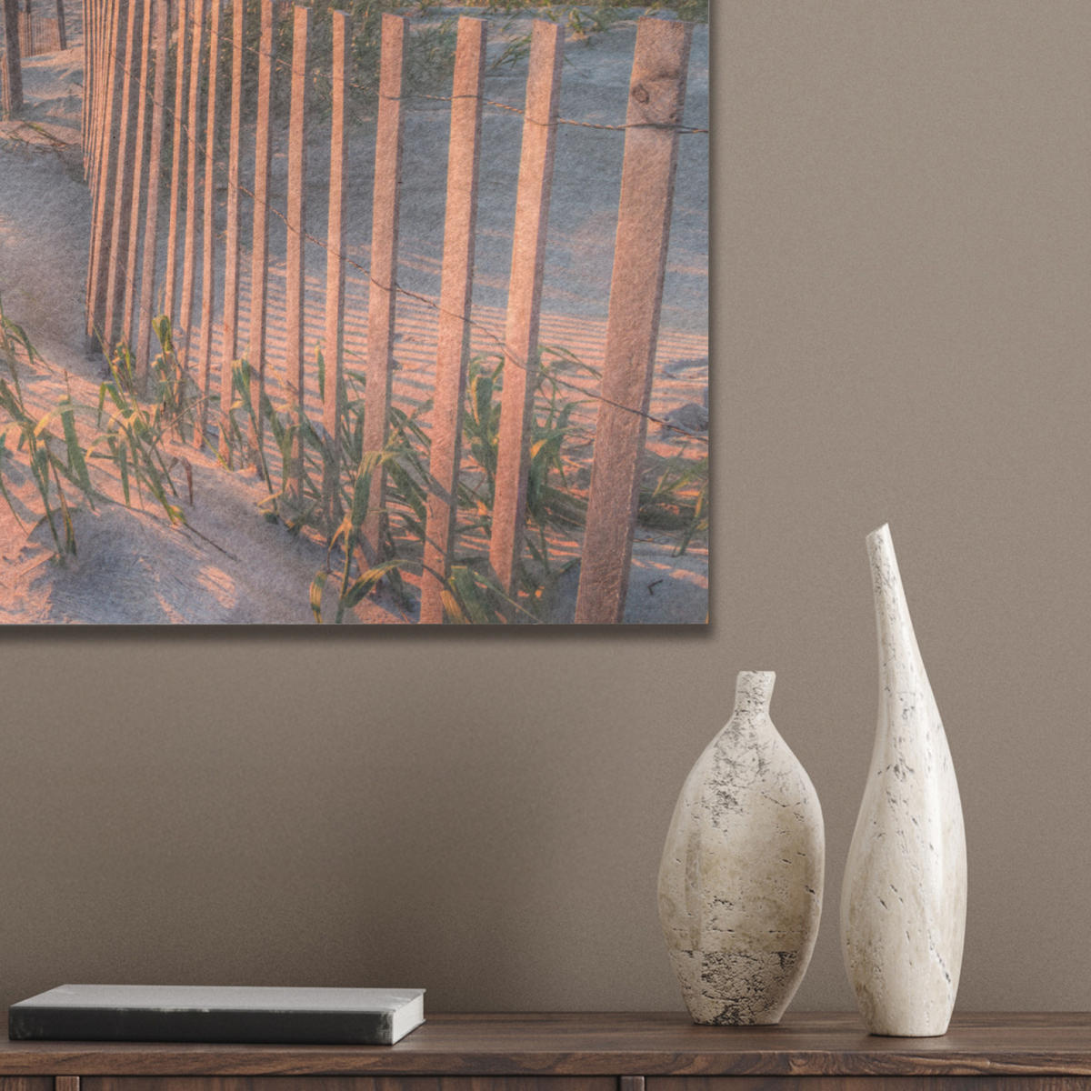 AKUSTIKBILD Strand - Meer - Düne - Sonnenuntergang - Landschaft Wanddeko 70x50 cm - Beige, Kunststoff (70/50/0.9cm) - MuchoWow