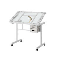 ZEICHENTISCH DE-37316 neigbar mit Glasplatte und Rollen und Stoffschubladen Weiß - Weiß, Metall (60/103/78cm) - ComfortXL