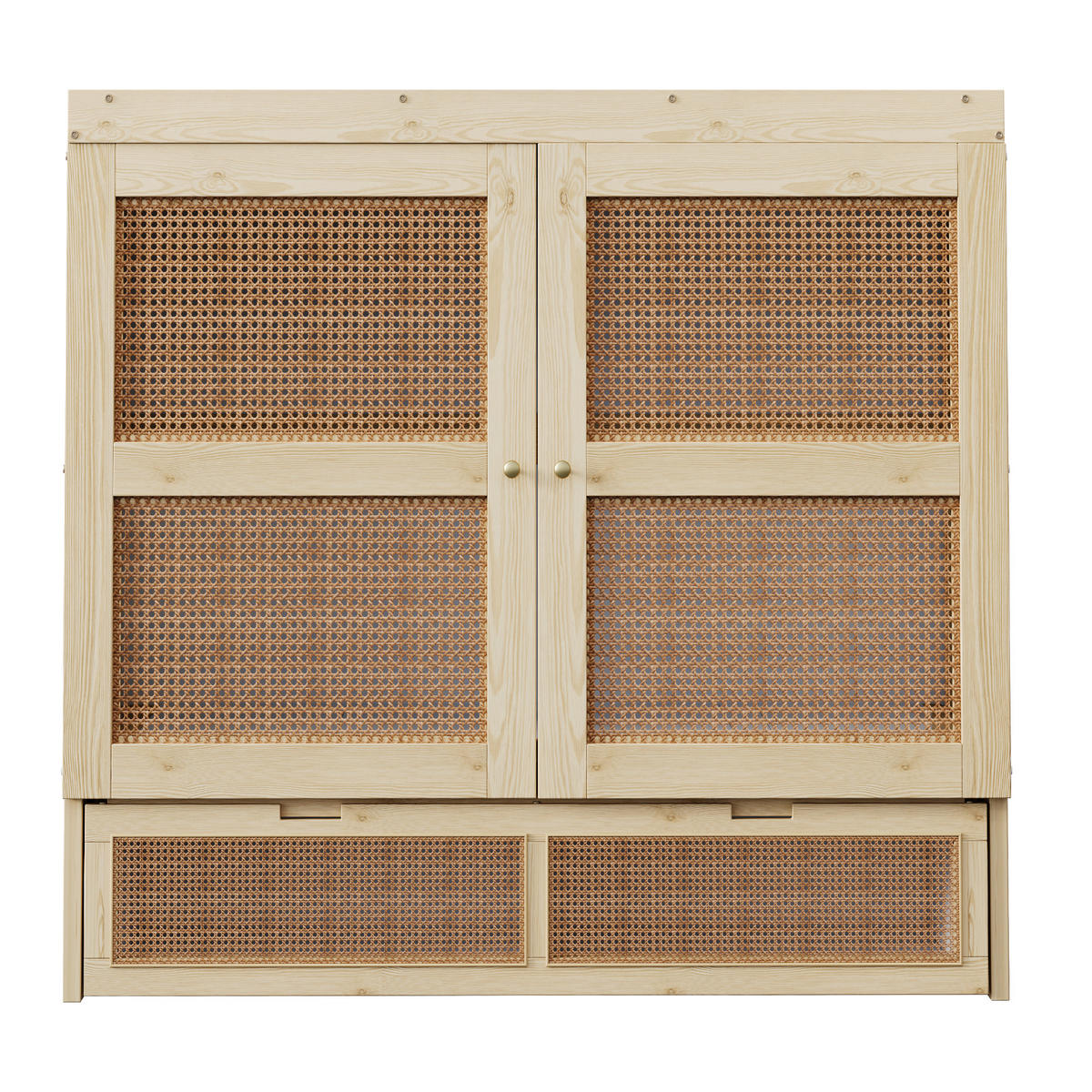 SCHRANKBETT 140/200 cm Natur Schrankbett mit Stauraumschubladen und Rattan-Design - Naturfarben, Holzwerkstoff (140/200cm) - OKWISH