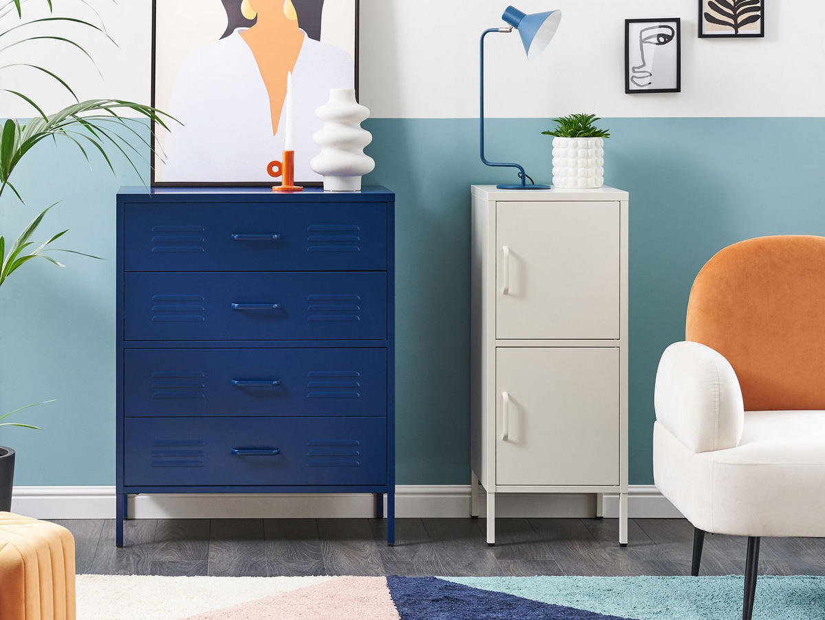 KOMMODE blau 4 Schubladen Enago - Blau, Metall (80/102/40cm) - Beliani