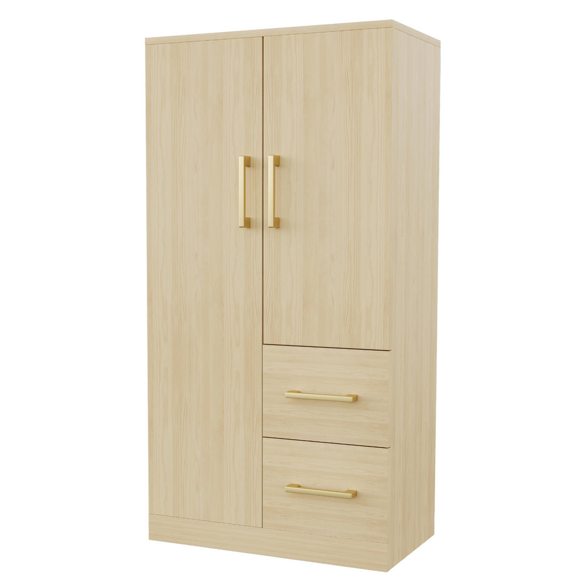 KLEIDERSCHRANK aus Holz 70x40x135 cm Holzfarbe mit Doppeltüren, 2 Schubladen und großem Stauraum - Naturfarben, Holzwerkstoff (70/135/40cm) - Modfu