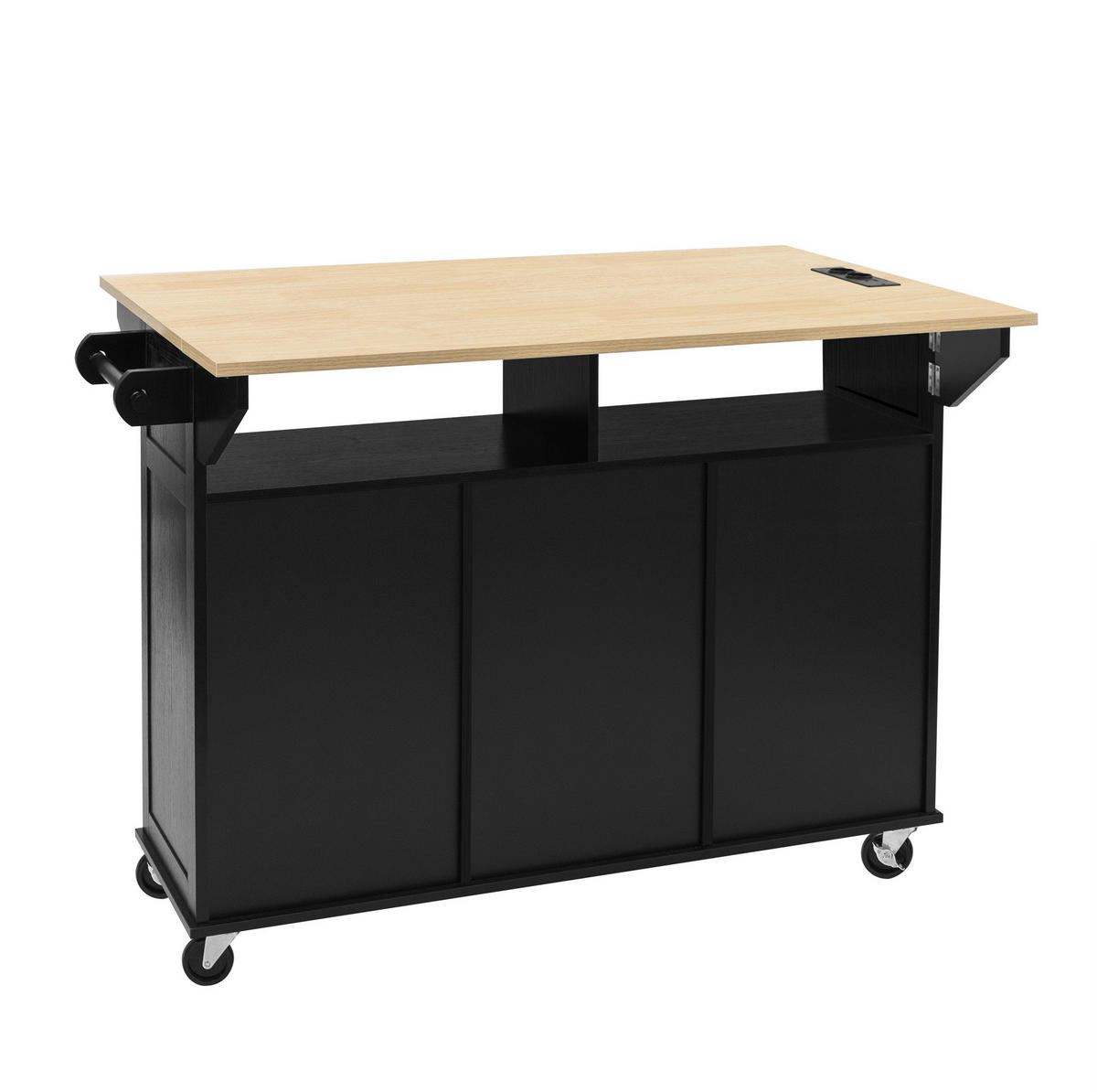 KUECHENINSEL mit Klapptisch 120 cm Schwarz/Natural - Schwarz, Holz (80/92/120cm) - Beauniv