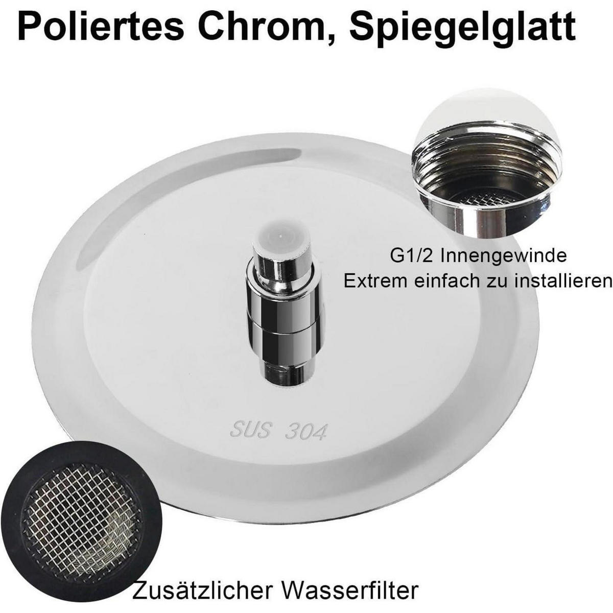 REGENDUSCHE 20 cm Edelstahl Chrom mit Anti-Kalk-Düsen - Silberfarben, Metall (20/12.7/20cm)