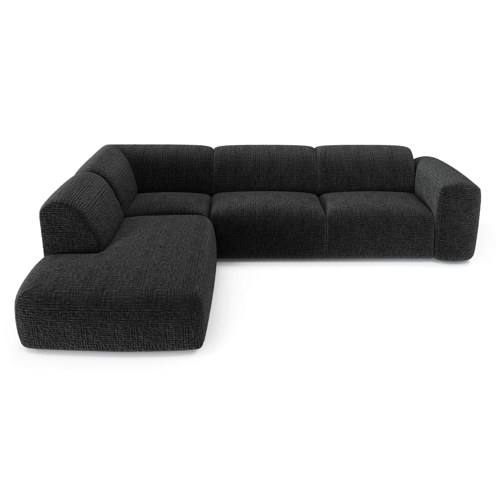 ECKSOFA LINKS Gemusterter Samt Schwarz 269cm - Schwarz, Textil (221/269cm) - Sia Home