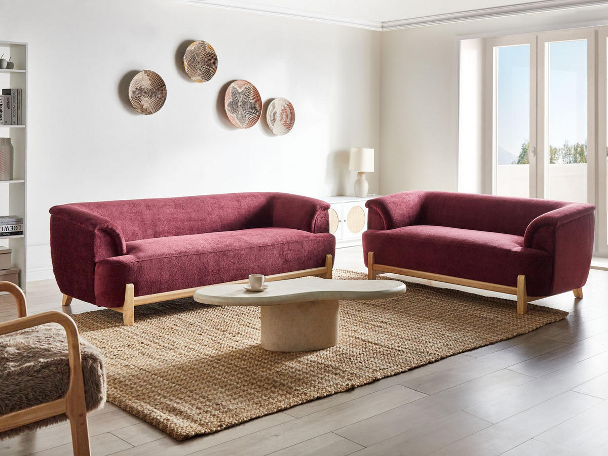 SADA POHOVEK 5-místná Žinylková látka Burgundsky červená Alnor - tmavě červená/hnědá, textil (205/67/85cm) - Beliani