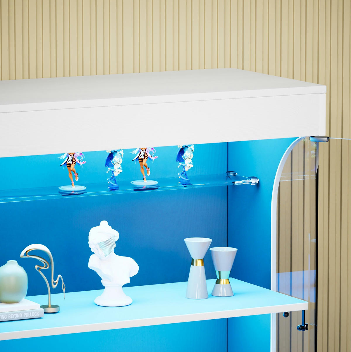 VITRINE 80/35/165 cm in Weiß mit LED-Beleuchtung und USB- und Type-C-Anschlüssen - Weiß, Holzwerkstoff (80/165/35cm) - Flora Grace