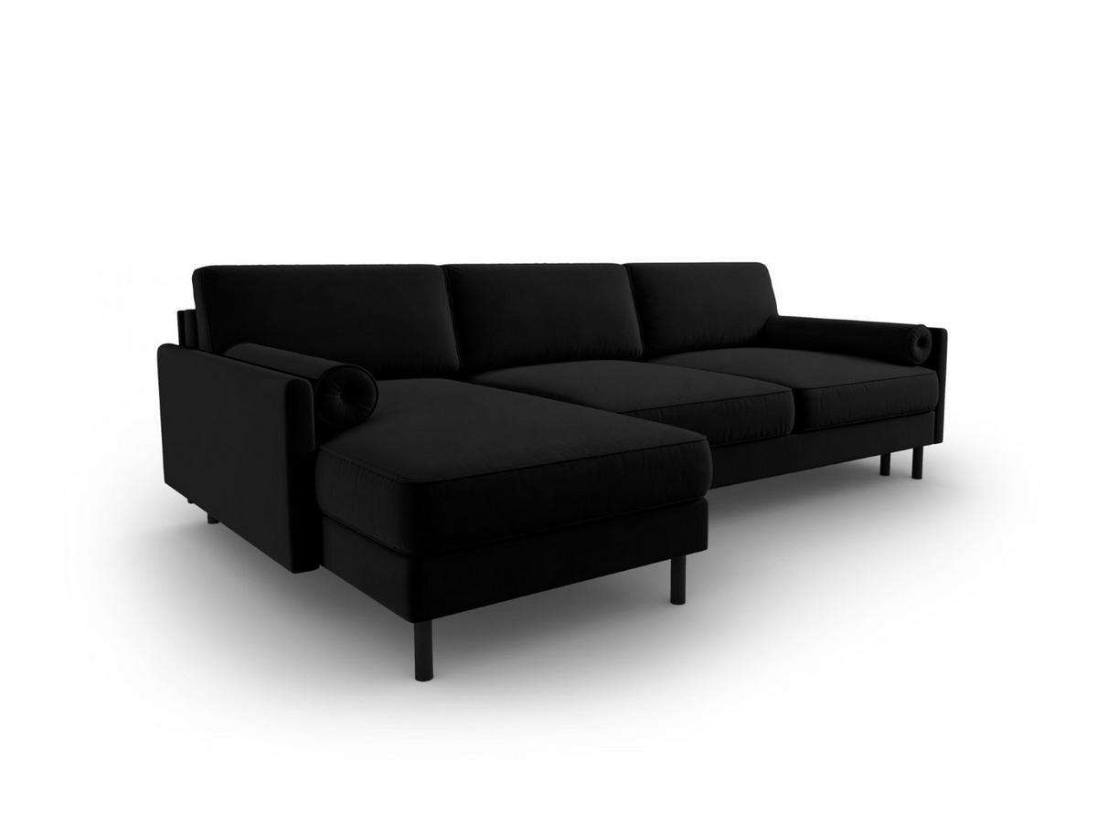 AUSKLAPPBARES-ECKSOFA links mit Container Scott aus Samt schwarz 5 Sitzplätze - Schwarz, Textil (142/212cm) - Micadoni