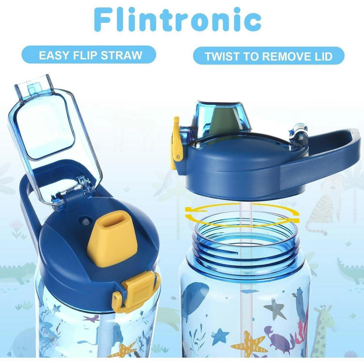 KINDER-TRINKFLASCHE mit Strohhalm 600 ml Blau Kaninchen - Blau, Kunststoff (7.7/7.7cm)