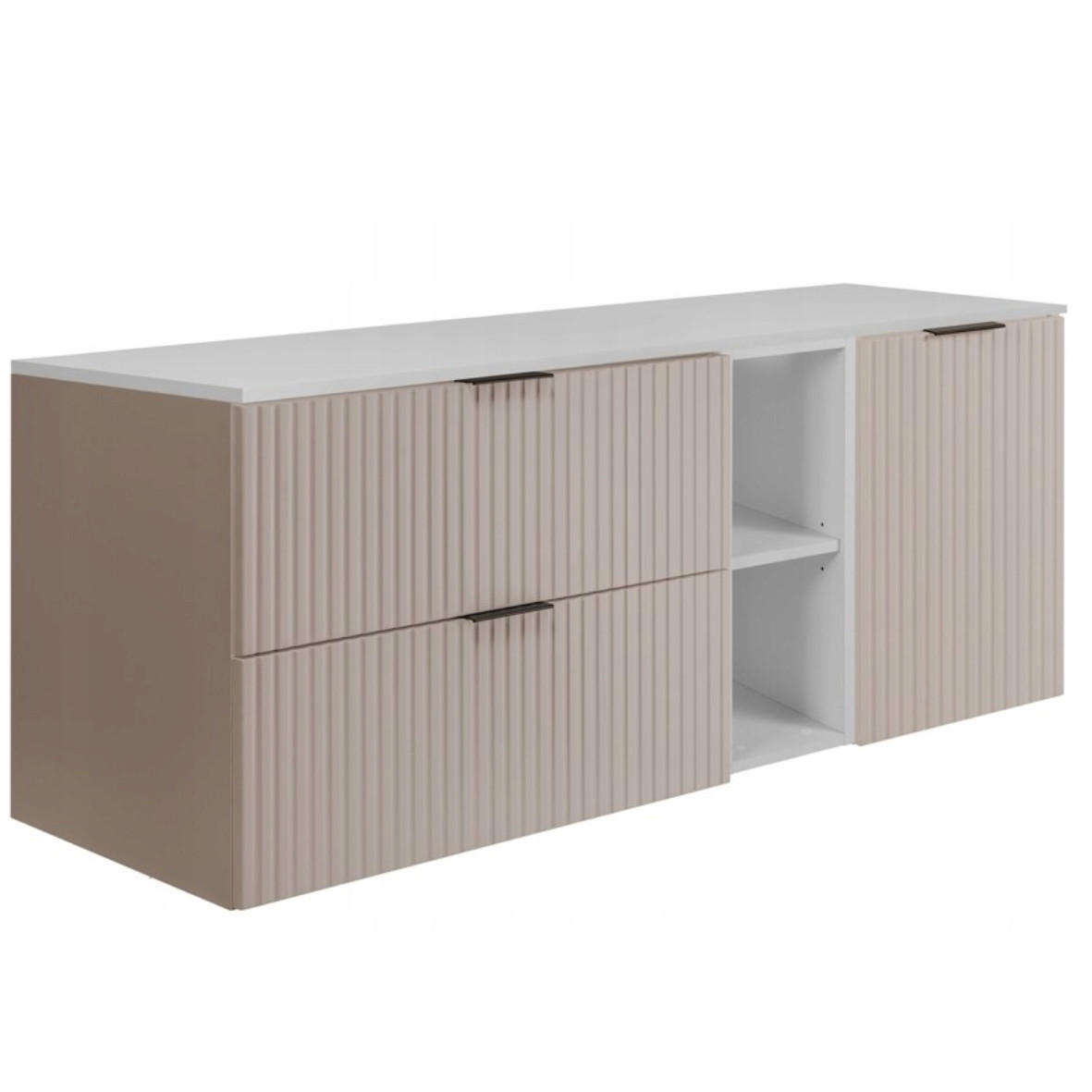 WASCHBECKUNTERSCHRANK FLOW mit Regal + Platte Eiche Craft 140/57/46 cm - Eichefarben, Holzwerkstoff (140/57/46cm) - Rodan