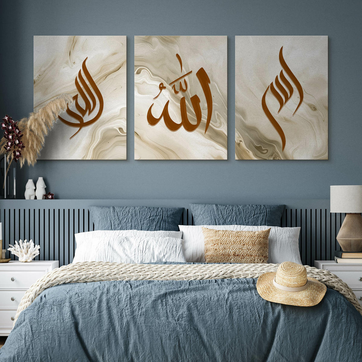 LEINWANDBILDER 3-es Set Marmor Symbole - Beige/Weiß, Textil (90/40cm) - Muralo