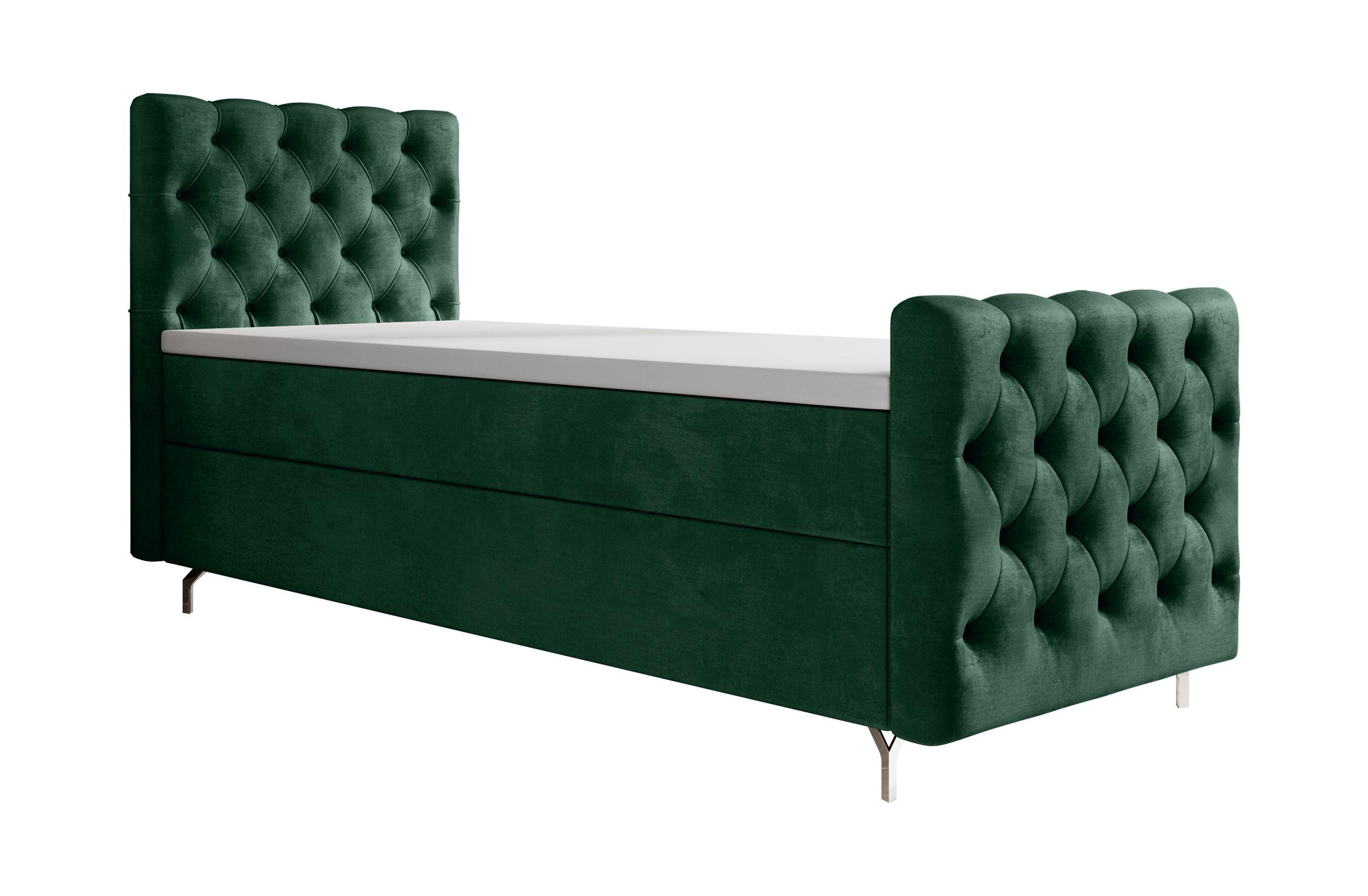 BOXBETT CHESTER PLUS P mit Matratze H3, Bonell und Topper 120x200 Monolith 37 - Dunkelgrün, Textil (120/200cm) - Bedante