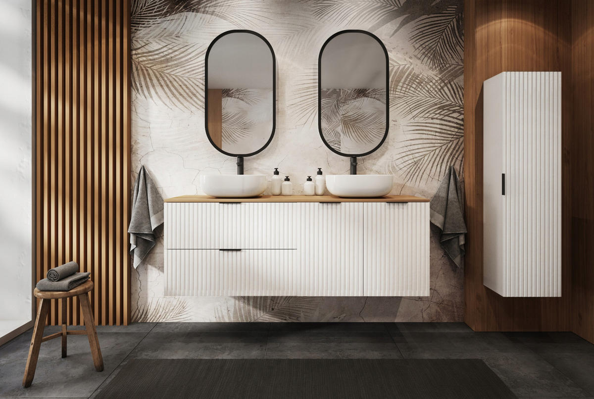 WASCHBECKUNTERSCHRANK FLOW + Platte Weiß matt 160/57/46 cm - Weiß, Holzwerkstoff (160/57/46cm) - Rodan