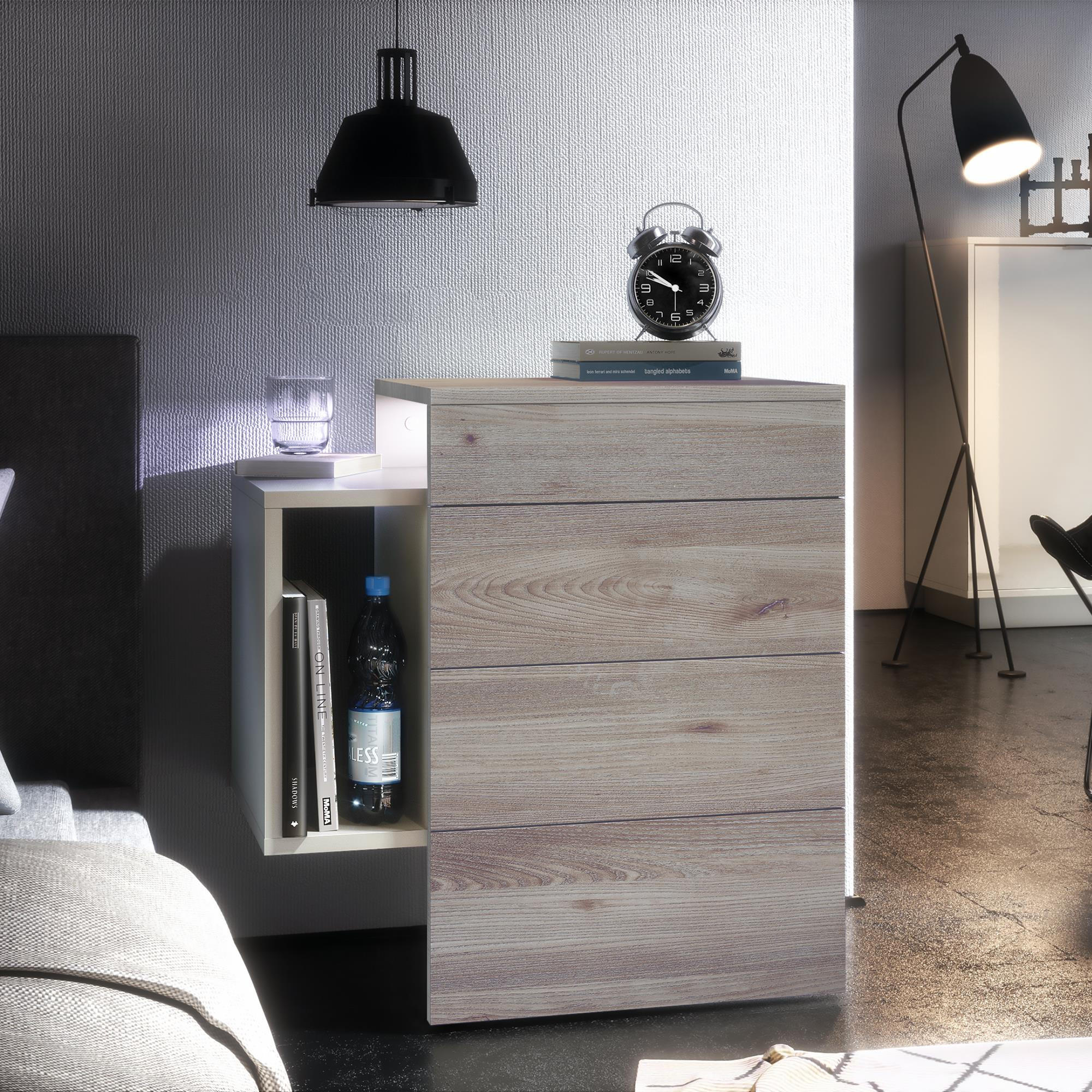 NACHTTISCH Queens Front in Eiche Nordic - Silbereichenfarben, Holzwerkstoff (60/63/36cm) - Vladon
