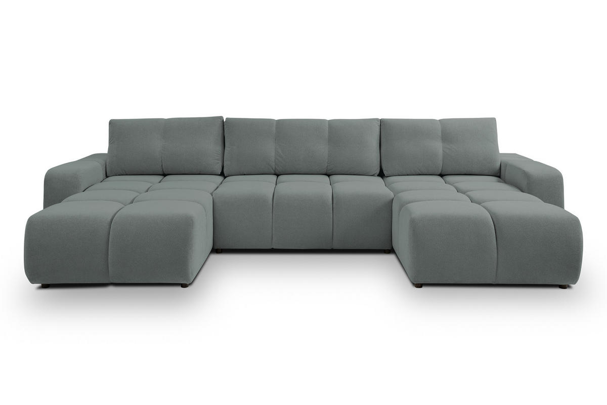 WOHNLANDSCHAFT Hosio Hellgrau 359/177/88 cm mit Schlaffunktion - Schwarz/Hellblau, Kunststoff/Textil (359/88/177cm) - AX Living