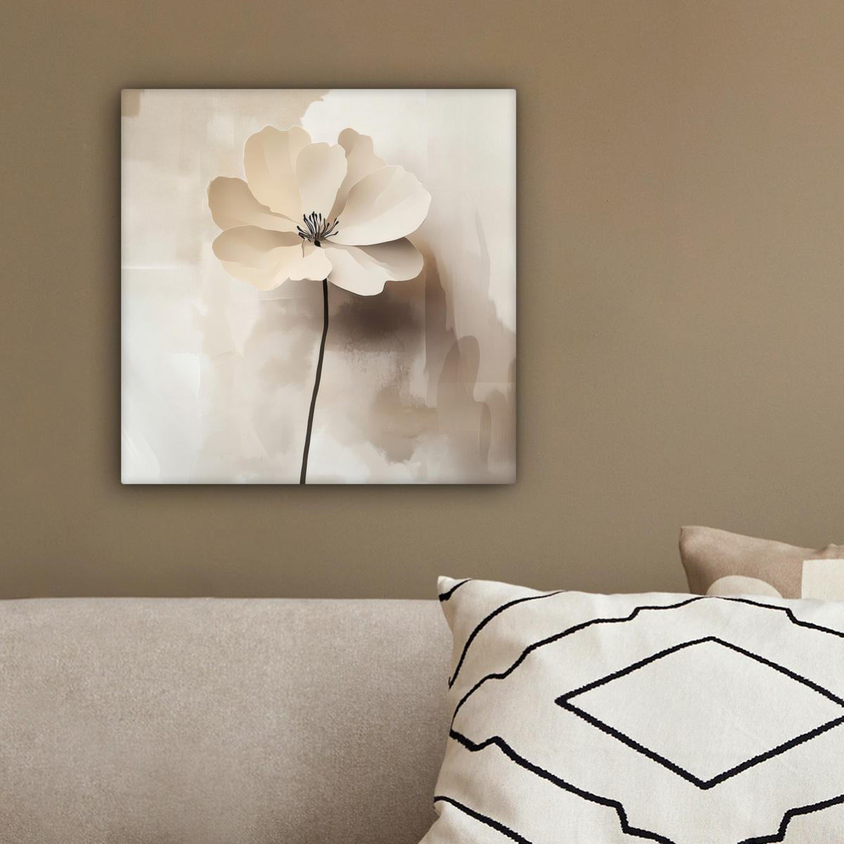 LEINWANDBILD Blume - Beige - Farbe - Schatten 20x20 cm - Creme, Textil (20/20cm) - MuchoWow