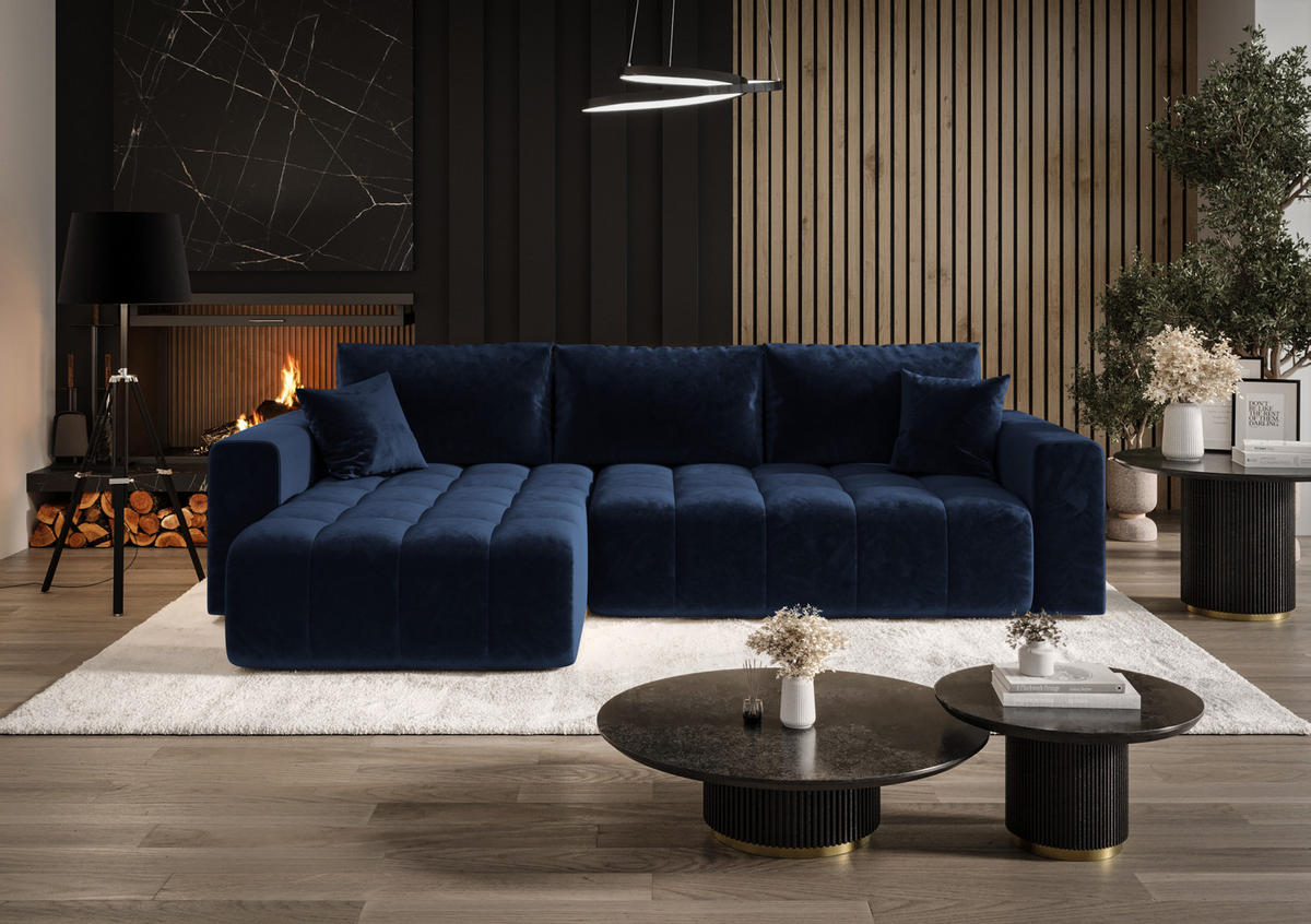 ECKSOFA mit Schlaffunktion MILO L Monolith 77 Links - Blau, Textil (280/175cm) - Bedante