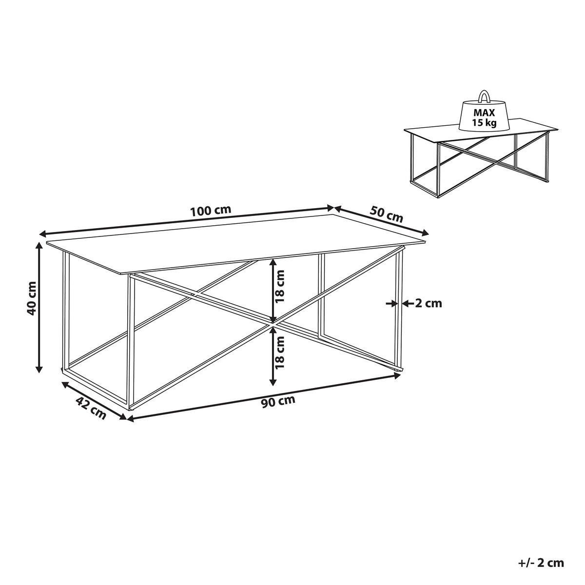 COUCHTISCH Marmor Optik weiß/silber rechteckig 100/50 cm Emporia - Silberfarben/Weiß, Glas (50/100/40cm) - Beliani