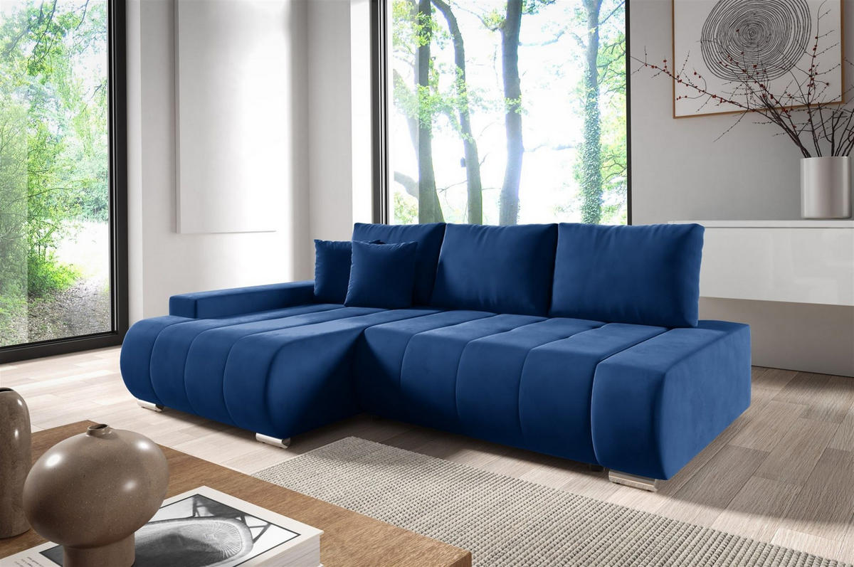 ECKSOFA Elmo - Dunkelblau, Holzwerkstoff/Textil (227/153cm) - Fun Möbel