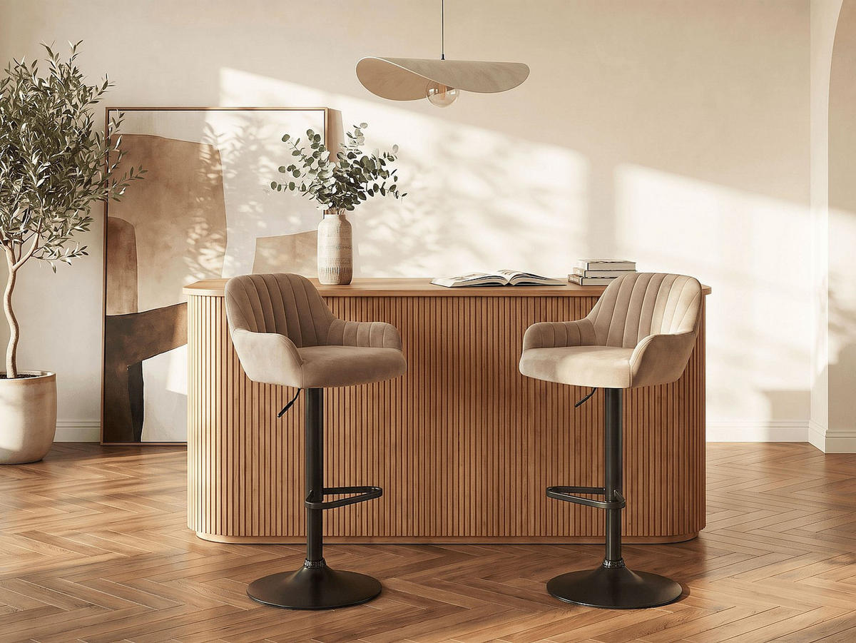 BARHOCKER - 47 cm x 49 cm - samt - beige Eleana - Beige, Textil (47/106/49cm) - Vente-Unique