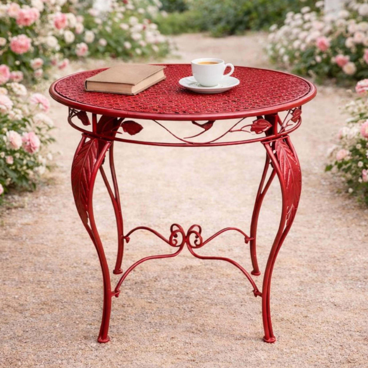GARTENTISCH Rund 70cm Metall Antik Rot Wetterfest Terrassentisch - Rot, Metall (75/75/73cm) - DanDiBo
