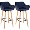 BARHOCKER 2er Set Samt Dunkelblau - Eukalyptusholzfarben/Dunkelblau, Holz/Textil (51/101/50cm) - CLP