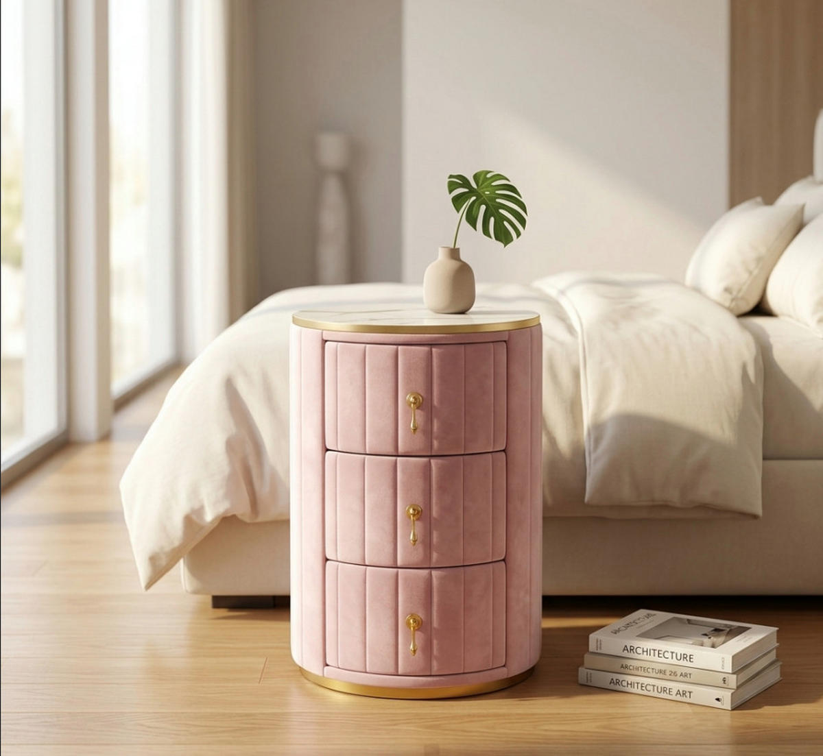 NACHTTISCH Rosa 3 Schubladen - Rosa, Holz (40/52.5/40cm) - PANGIVO
