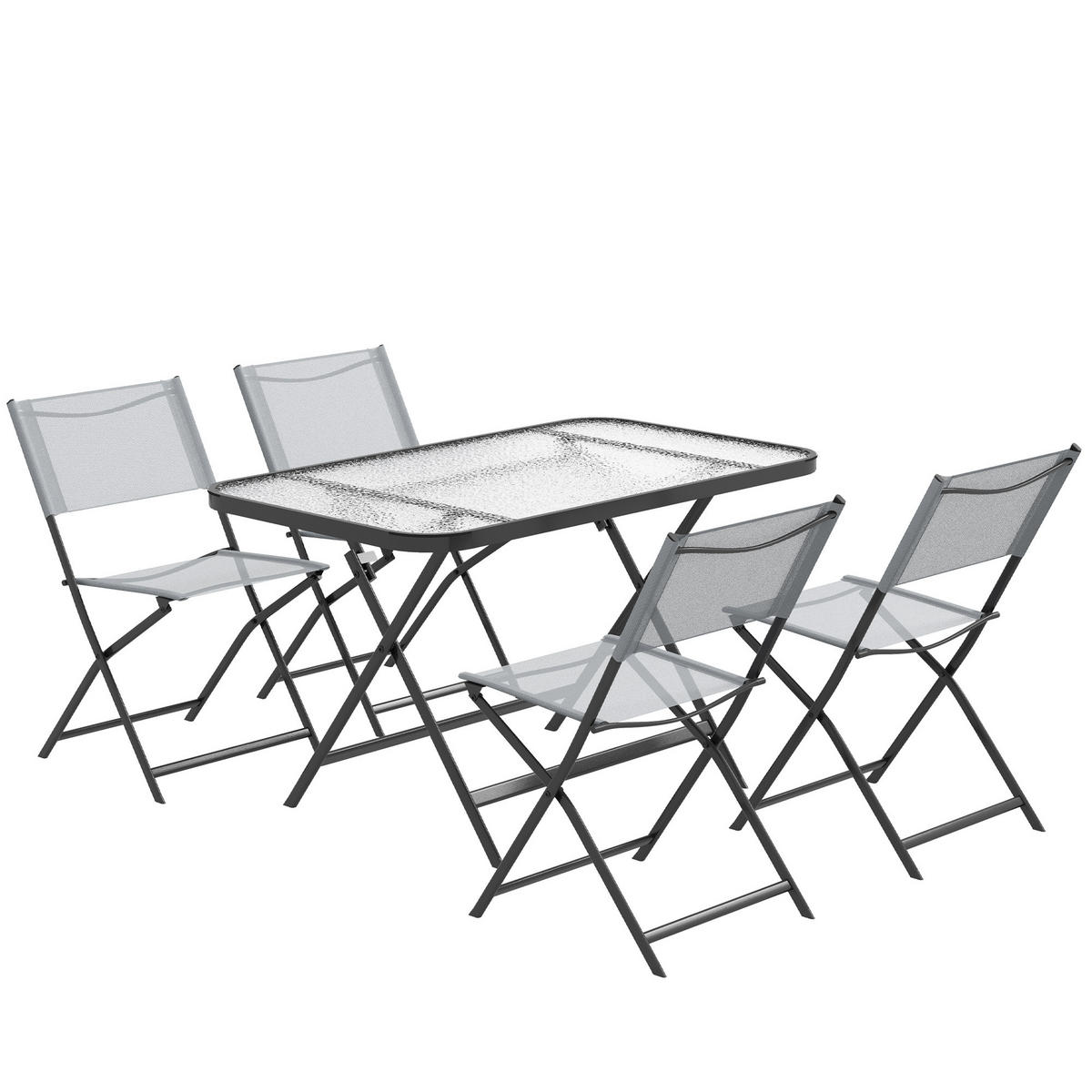 GARTENTISCHGRUPPE DE-18089 klappbar, 4 Sitzer, Glasplatte Grau - Grau, Metall - ComfortXL