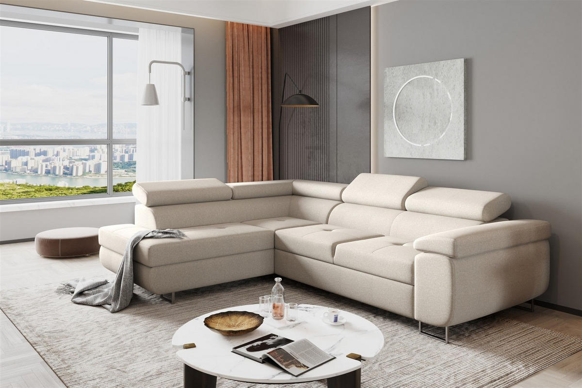 ECKSOFA Jade Mit Schlaffunktion - Beige, Holzwerkstoff/Textil (202/275cm) - Fun Möbel