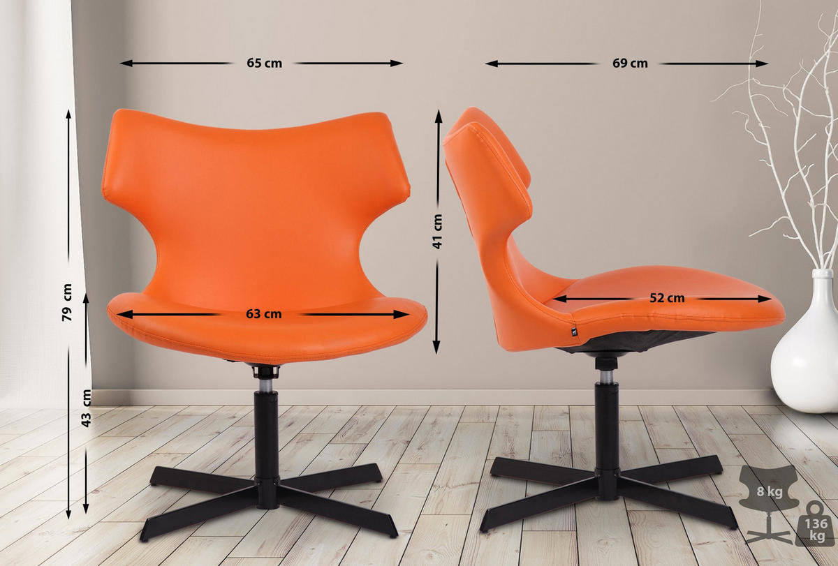 DREHSTUHL Lederlook orange - Schwarz/Orange, Textil/Metall (65/79/69cm) - CLP