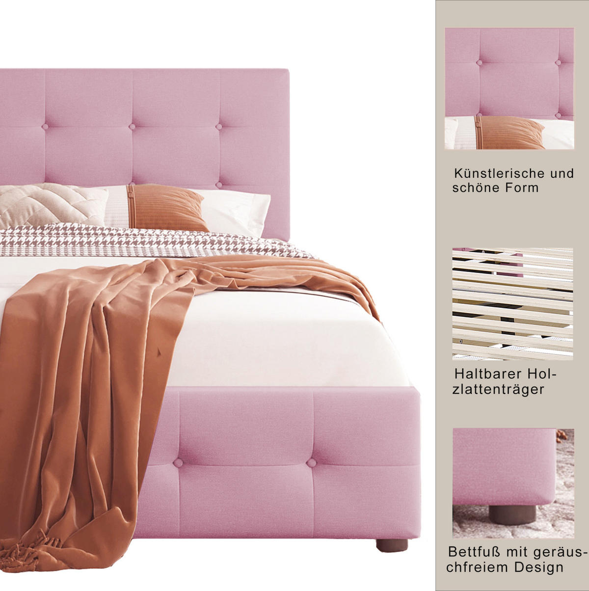 KINDERBETT Polsterbett 90/200 cm aus Samt mit Lattenrost und Schublade Rosa - Pink, Textil (90/200cm) - Modenvie