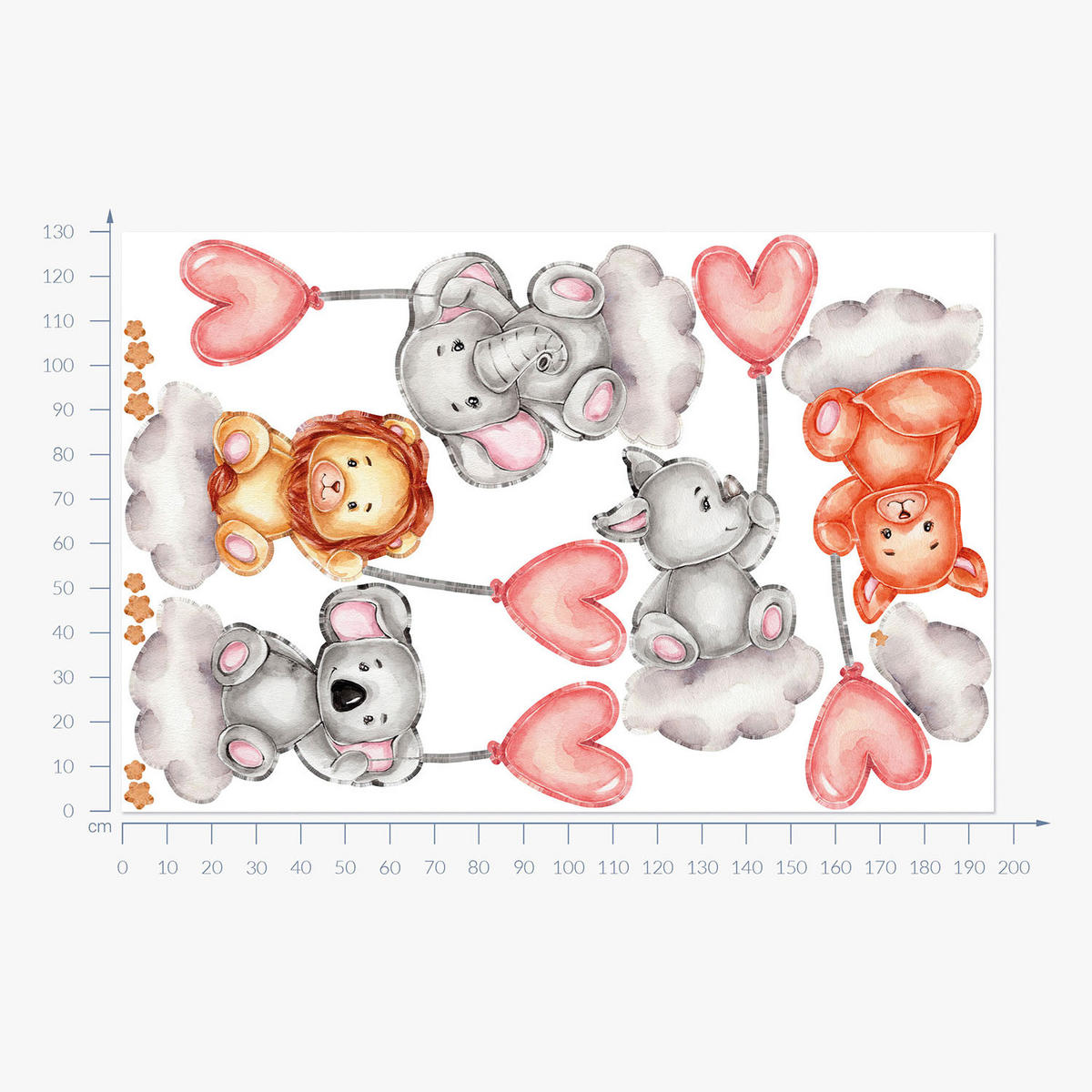 WANDAUFKLEBER 130x195cm - Tiere mit Luftballons - Multicolor, Kunststoff (130/195/0.1cm) - Wallfluent