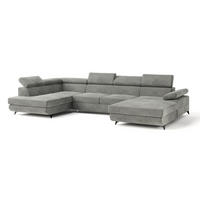 WOHNLANDSCHAFT RUBANO L-S Hellgrau Velours-Stoff mit Schlaffunktion - Hellgrau, Holz (339/89/190cm) - MASSENO