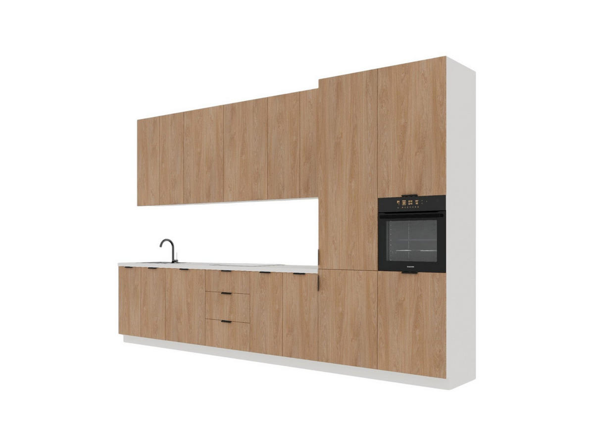 KÜCHENZEILE 400 cm –Sorento K73-M400 - in Sonoma Eiche / Weiß - Schwarz/Weiß, Holz/Metall (400/247/58cm)
