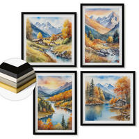 WANDBILDER 4er-Set - 50x50 cm & 40x60 cm Schwarzer Rahmen - Berglandschaft mit einem Fluss - Schwarz, Kunststoff (50/50cm) - ArtPrintCave