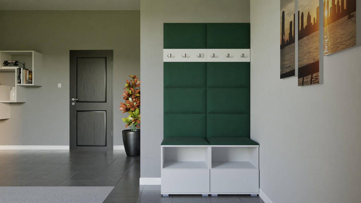 GARDEROBEN-SET Nela III mit gepolsterten Paneelen 100/187/40 - Dunkelgrün/Silberfarben, Holzwerkstoff/Kunststoff (100/187/40cm)