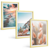 BILDER SET 3er Set - 40x60 cm Goldrahmen - Sonnenuntergang am Meer, Häuser, Blumen - Goldfarben, Kunststoff (40/60cm) - TULUP