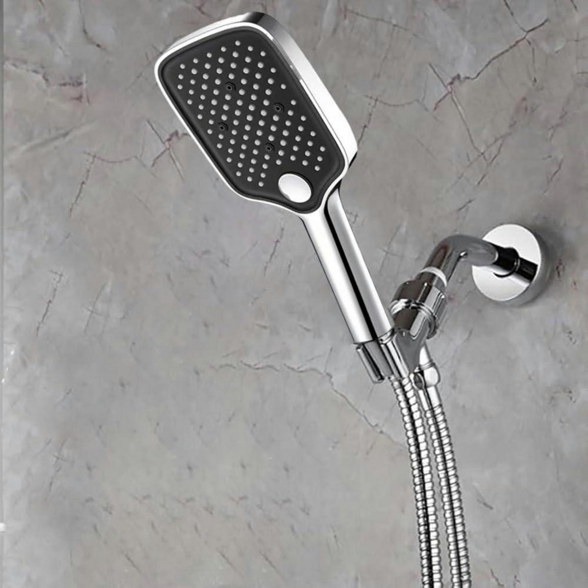 DUSCHKOPF mit Schlauch 1.5M 5 Strahlarten Chrom - Silberfarben, Metall (12/12.7/28cm)