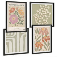 BILDER SET 4er Set - 50x50 cm & 40x60 cm Schwarzer Rahmen - Botanische Motive, Pariser Minimalismus - Schwarz, Kunststoff (50/50cm) - TULUP