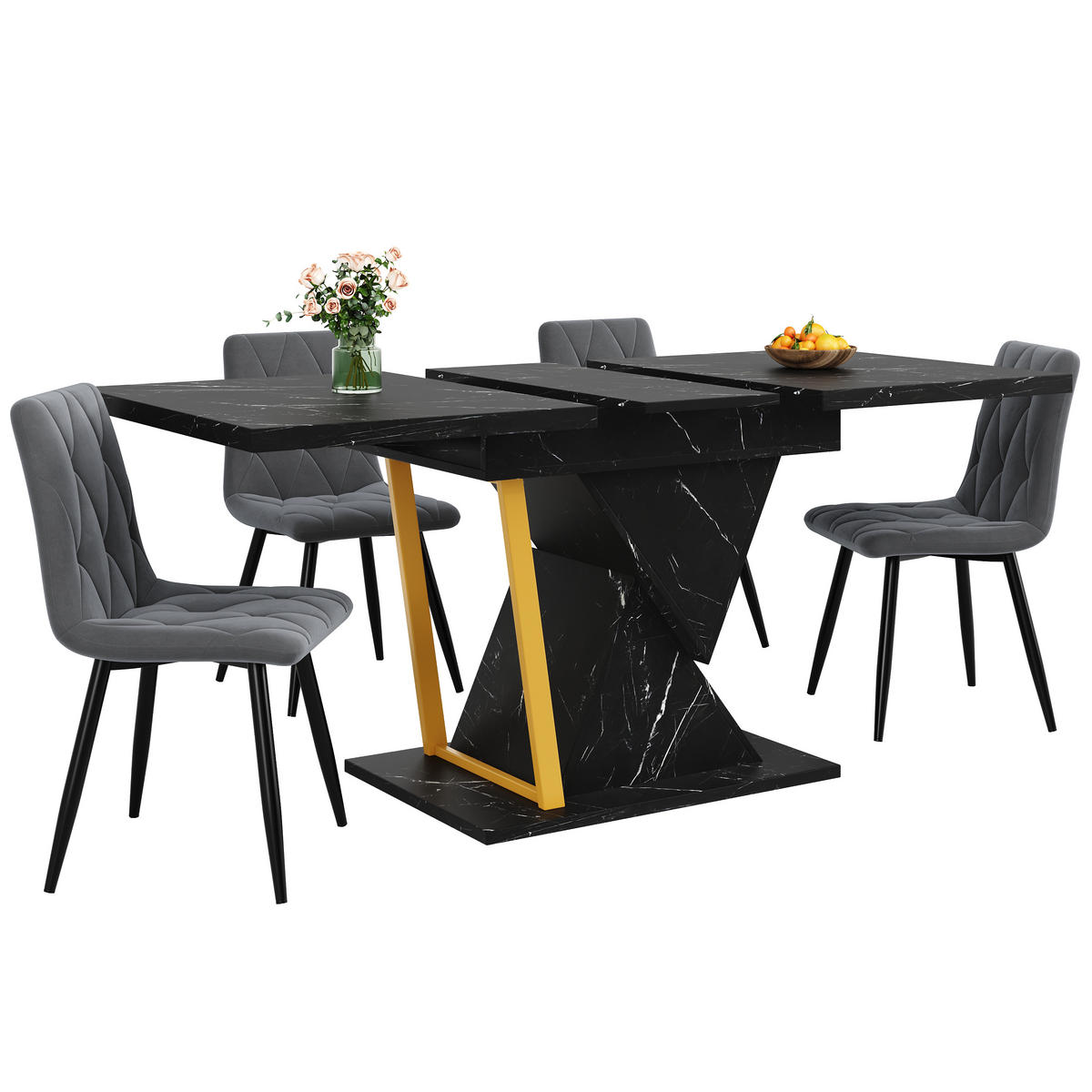 ESSTISCH 110-140x80x76 cm in Schwarz aus MDF mit Marmoroptik ausziehbar - Schwarz, Holzwerkstoff (140/80/76cm) - Modfu